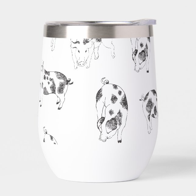 Black & white hand drawn pig cow spots pattern (Left)