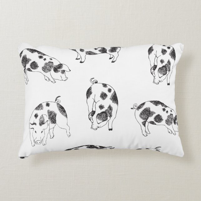 Black & white hand drawn pig cow spots pattern decorative cushion (Front)