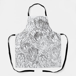Black & White Hand drawn Protea Apron