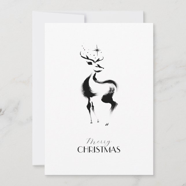 Black white hand-drawn Rendeer Christmas Holiday Card (Front)
