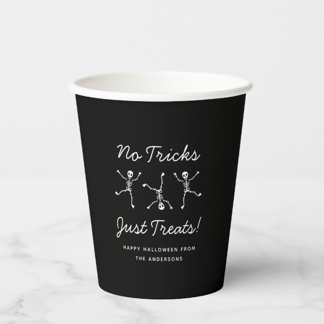 Black & White Hand Drawn Skeleton Halloween  Paper Cups (Front)
