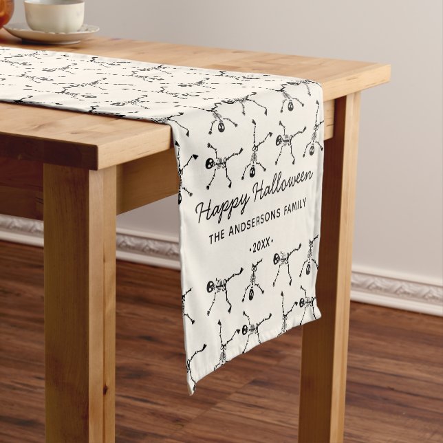 Black & White Hand Drawn Skeleton Halloween  Short Table Runner (In Situ)
