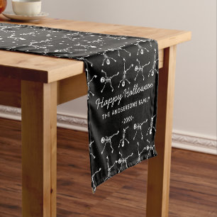 Black & White Hand Drawn Skeleton Halloween  Short Table Runner