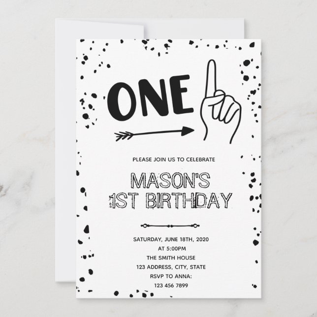 Black white hand gesture 1 Invitation (Front)