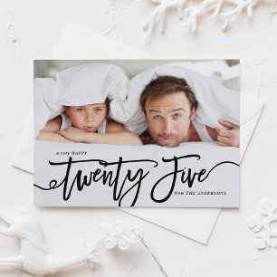 Black White Hand Lettering Happy New Year Photo Holiday Card