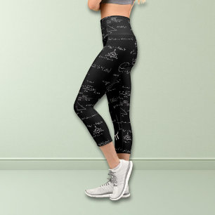 Black White Hand Lettering Math Formulas Equations Capri Leggings