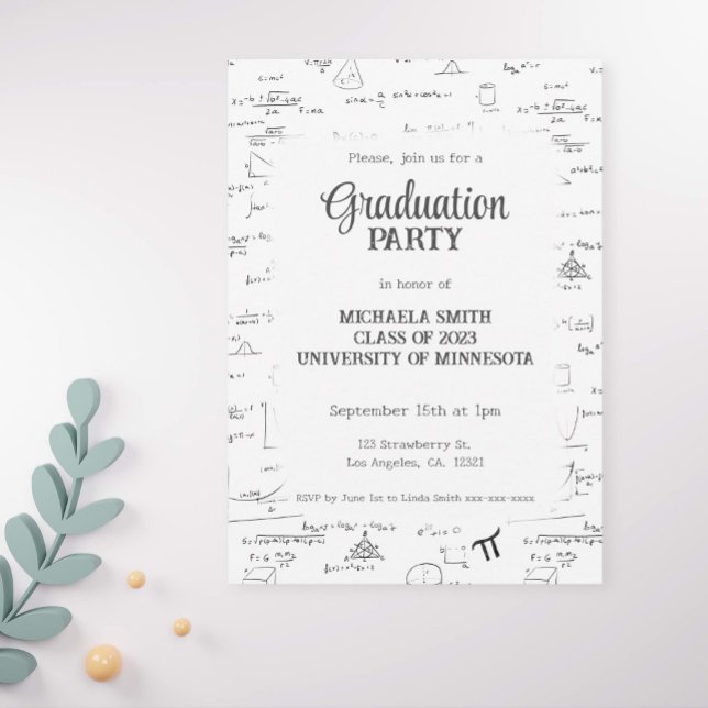 Black White Hand-Lettering Mathematics Graduation Invitation (Creator Uploaded)