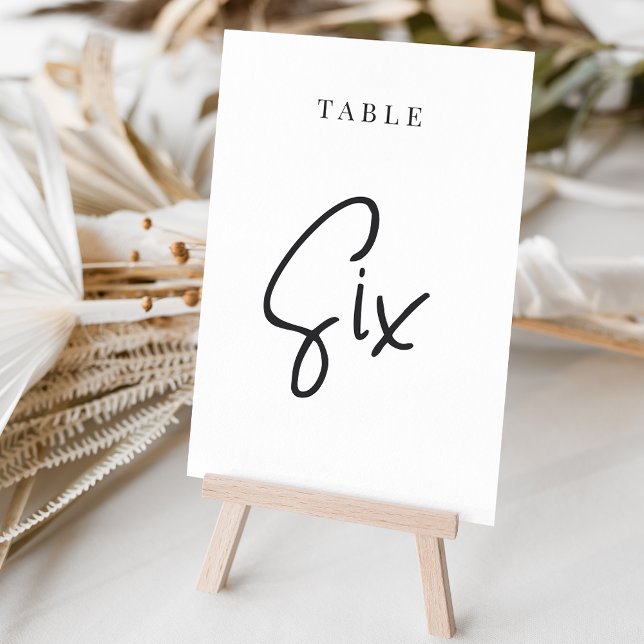 Black & White Hand Scripted Table SIX Table Number (Creator Uploaded)