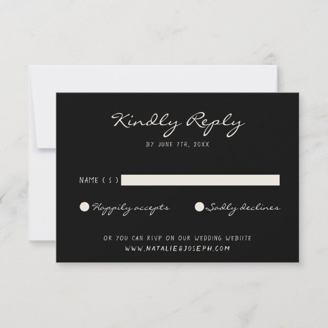 Black & White Hand Written Drawn Retro Wedding  RSVP Card (Front)