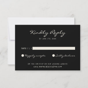 Black & White Hand Written Drawn Retro Wedding RSVP Card