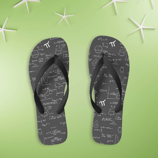 Black White Hand Written Math Formula Graphics  Thongs (Black White Hand Written Math Formula Graphics Flip Flops by Kinda Cute by Patricia Alvarez)