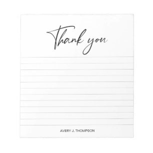 Black & white handlettering thank you personalised notepad