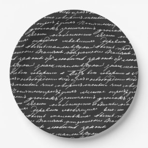 Black White Handwriting Romantic Writer Love Notes Paper Plate