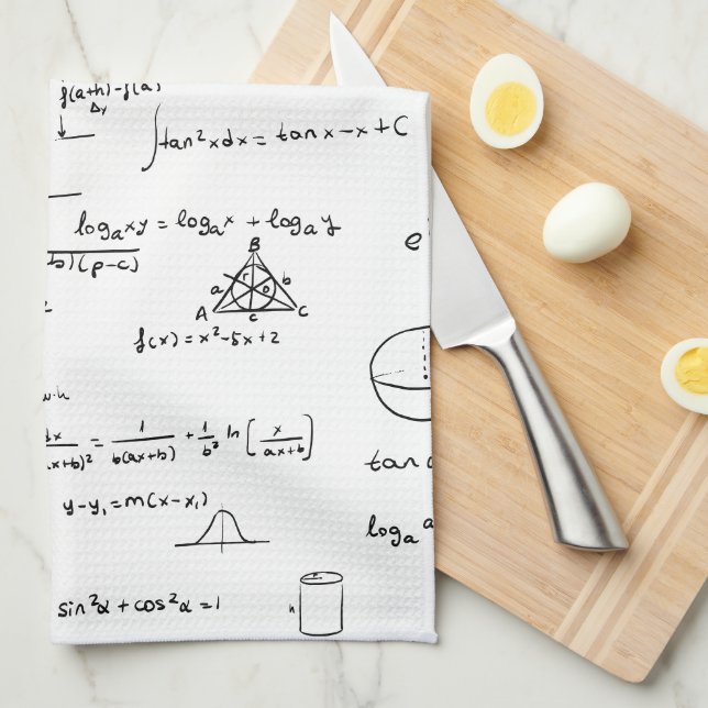 Black White Handwritten Math Formulas Equations Tea Towel (Quarter Fold)