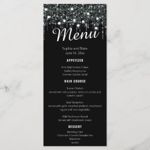 Black & White Hanging Lights Wedding Flat Menu