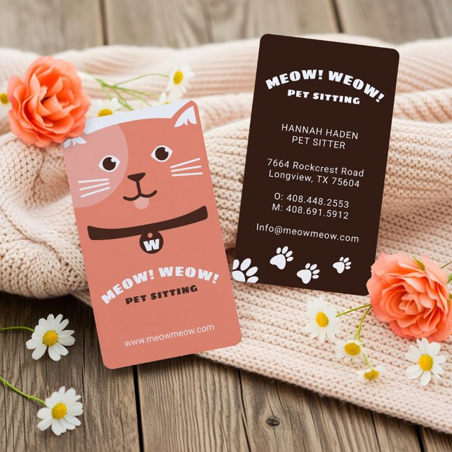 Black & White Happy Dog Pet Sitting & Gromming Business Card (Fun Cute Happy Dog Cat Pet Sitting & Grooming Business Card)