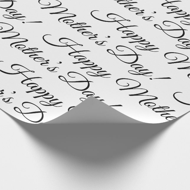 Black White Happy Mother’s Day Script Holiday Wrapping Paper (Corner)
