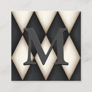 Black & White Harelquin Dramatic Custom Monogram Enclosure Card