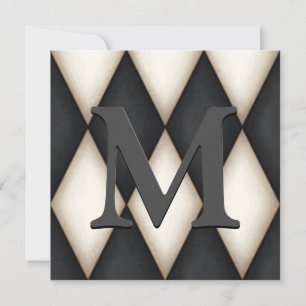 Black & White Harelquin Dramatic Custom Monogram Holiday Card