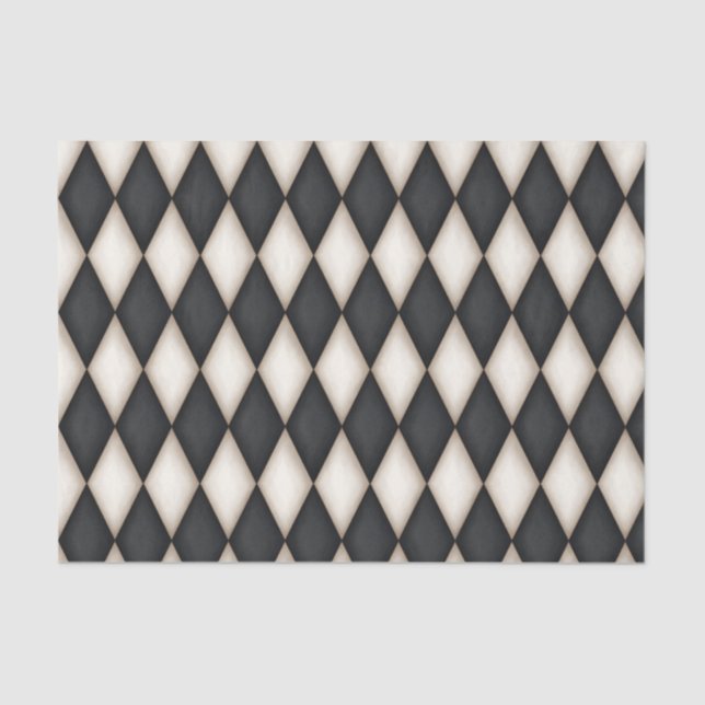 Black & White Harlequin  Check Mediaeval Fairytale Tissue Paper (Front)