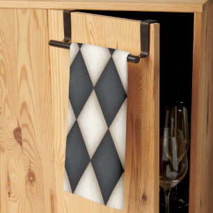 Black & White Harlequin Diamond Check Gothic Tea Towel