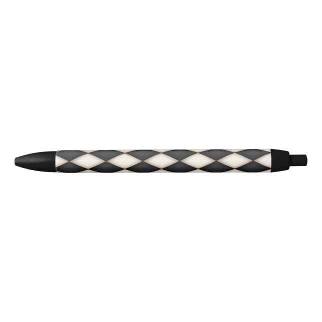 Black & White Harlequin Diamond Check Pattern Black Ink Pen (Front)