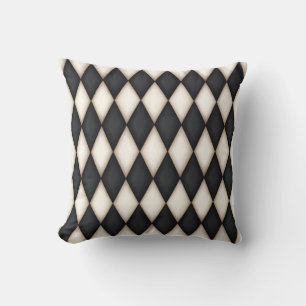 Black & White Harlequin Diamond Check Pattern Cushion