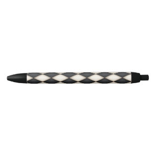 Black & White Harlequin Diamond Check Pattern Ink Pen