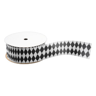 Black & White Harlequin Diamonds Grosgrain Ribbon