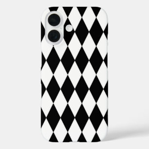 Black White Harlequin Diamonds Pattern Design iPhone 16 Case