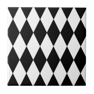 Black White Harlequin Diamonds Pattern Design Ceramic Tile