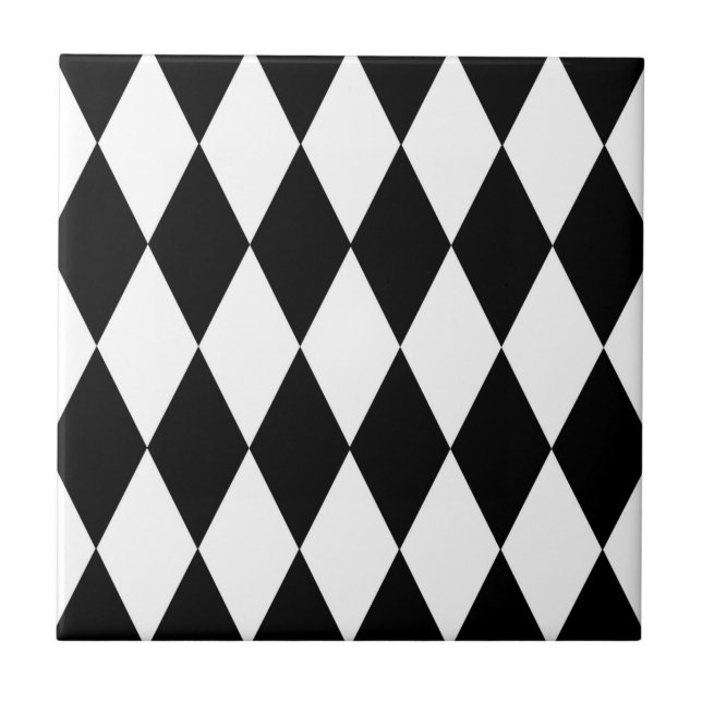 Black White Harlequin Diamonds Pattern Design  Ceramic Tile (Front)