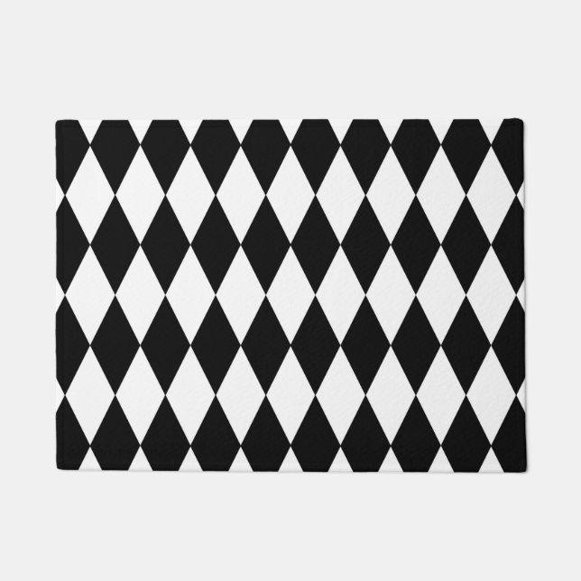 Black White Harlequin Diamonds Pattern Design  Doormat (Front)