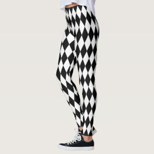 Black White Harlequin Diamonds Pattern Design  Leggings