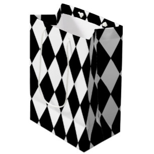 Black White Harlequin Diamonds Pattern Design Medium Gift Bag