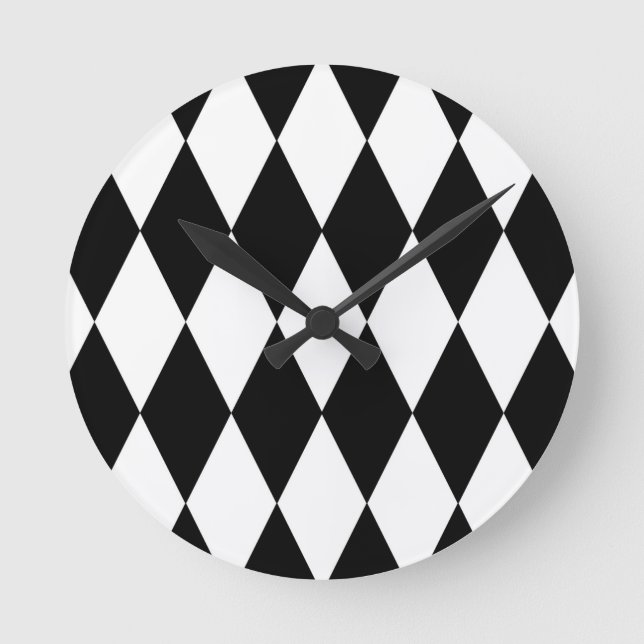 Black White Harlequin Diamonds Pattern Design  Round Clock (Front)