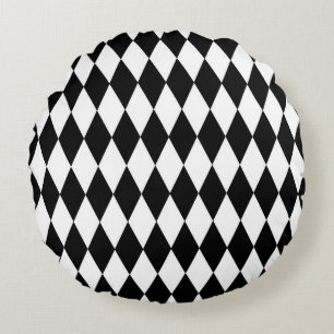 Black White Harlequin Diamonds Pattern Design Round Cushion