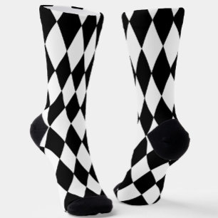 Black White Harlequin Diamonds Pattern Design Socks