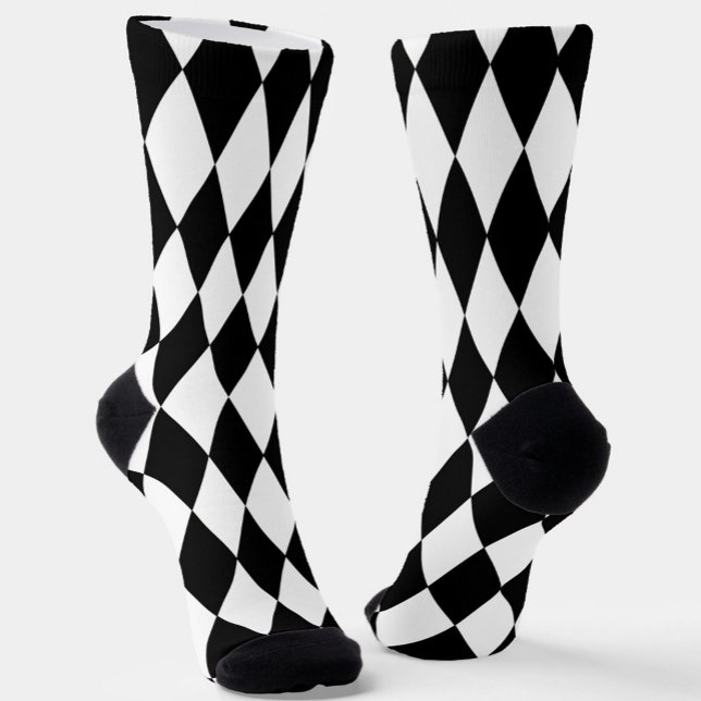 Black White Harlequin Diamonds Pattern Design  Socks (Creator Uploaded)