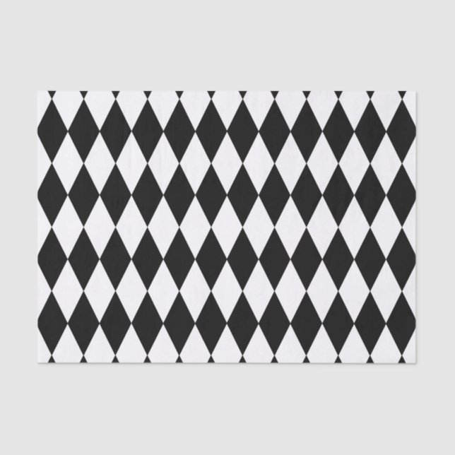 Black White Harlequin Diamonds Pattern Design  Tissue Paper (Front)