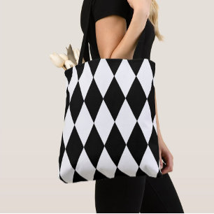 Black White Harlequin Diamonds Pattern Design Tote Bag