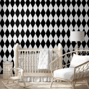 Black White Harlequin Diamonds Pattern Design Wallpaper