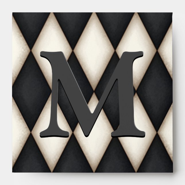 Black & White Harlequin Dramatic Custom Monogram Envelope (Front)