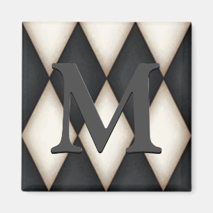 Black & White Harlequin Dramatic Custom Monogram Magnet