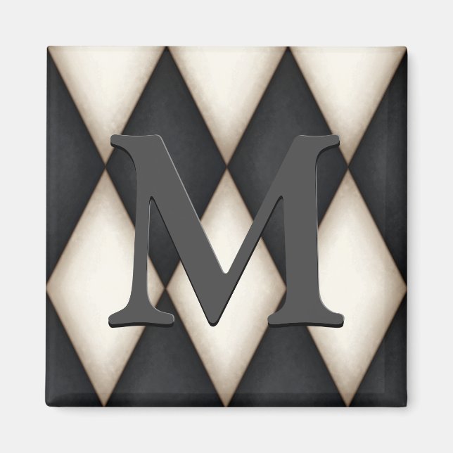 Black & White Harlequin Dramatic Custom Monogram Magnet (Front)