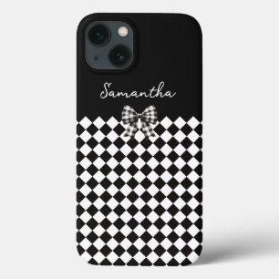 Black White Harlequin Mad Hatter Checkers iPhone 13 Case