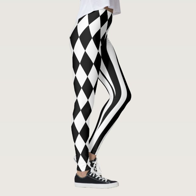 Black White Harlequin Men's Jester Diamond Leggings (Right)