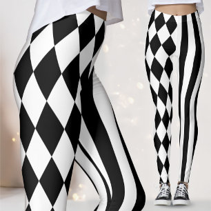 Black White Harlequin Men's Jester Diamond Leggings