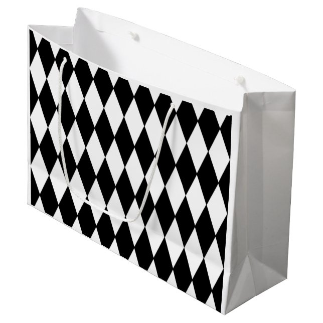 Black White Harlequin Pattern Large Gift Bag (Front Angled)