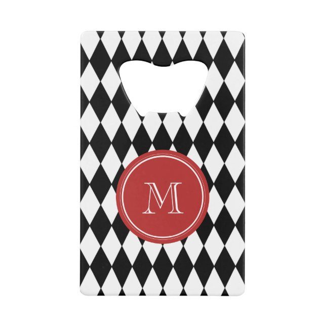 Black White Harlequin Pattern, Red Monogram (Front)